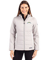 Los Angeles Chargers Cutter & Buck Evoke Recycled Honeycomb Fleece Womens Hybrid Full Zip Jacket CONCRETE Front