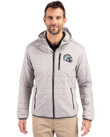 Los Angeles Chargers NFL Helmet Cutter & Buck Rainier Recycled Insulated Puffer Mens Full Zip Hooded Jacket Jacket Polished Medium Gray Front