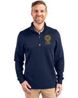 UC Davis Alumni Cutter & Buck Traverse Recycled Smooth Stretch Mens Quarter Zip Pullover Liberty Navy Front