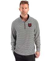 Arkansas State Red Wolves Cutter & Buck Forge Recycled Double Stripe Four-Way Stretch Mens Quarter Zip Pullover Black/White Front