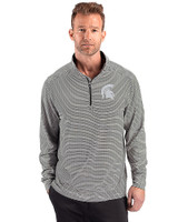 Michigan State Spartans Cutter & Buck Forge Recycled Double Stripe Four-Way Stretch Mens Quarter Zip Pullover Black/White Front