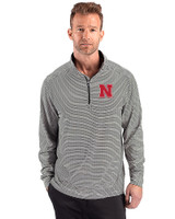 Nebraska Cornhuskers Cutter & Buck Forge Recycled Double Stripe Four-Way Stretch Mens Quarter Zip Pullover Black/White Front