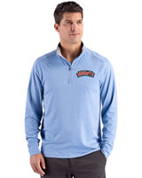Delaware State Hornets Cutter & Buck Forge Recycled Four-Way Stretch Mens Quarter Zip Pullover Dark Atlas Heather Front