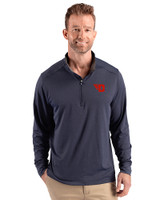Dayton Flyers Cutter & Buck Forge Recycled Four-Way Stretch Mens Quarter Zip Pullover Dark Navy Blue Heather Front