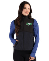 North Dakota Cutter & Buck Hunts Point Recycled Fleece Womens Hybrid Full Zip Vest Black Front