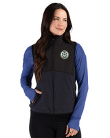 Colorado State Rams - Cutter & Buck Hunts Point Recycled Fleece Womens Hybrid Full Zip Vest Black Front