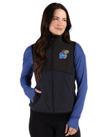 Kansas Jayhawks Cutter & Buck Hunts Point Recycled Fleece Womens Hybrid Full Zip Vest Black Front