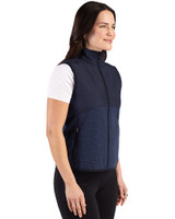 Navy Midshipmen Cutter & Buck Hunts Point Recycled Fleece Womens Hybrid Full Zip Vest Navy Blue Side