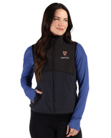 Harvard Crimson Cutter & Buck Hunts Point Recycled Fleece Womens Hybrid Full Zip Vest Black Front
