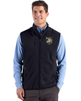 Army Black Knights Cutter & Buck Hunts Point Recycled Fleece Mens Hybrid Full Zip Vest Black Front