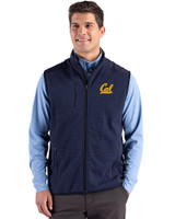 Cal Golden Bears Cutter & Buck Hunts Point Recycled Fleece Mens Hybrid Full Zip Vest Navy Blue Front