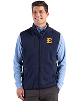 ETSU Buccaneers Cutter & Buck Hunts Point Recycled Fleece Mens Hybrid Full Zip Vest Navy Blue Front