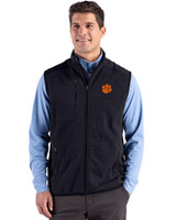 Clemson Tigers Cutter & Buck Hunts Point Recycled Fleece Mens Hybrid Full Zip Vest Black Front