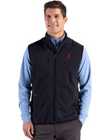 Alabama Crimson Tide Cutter & Buck Hunts Point Recycled Fleece Mens Hybrid Full Zip Vest Black Front