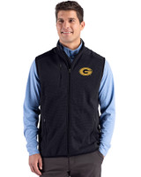 Grambling Tigers Cutter & Buck Hunts Point Recycled Fleece Mens Hybrid Full Zip Vest Black Front
