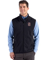Stanford Cardinal  Cutter & Buck Hunts Point Recycled Fleece Mens Hybrid Full Zip Vest Black Front