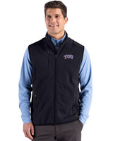 TCU Horned Frogs Cutter & Buck Hunts Point Recycled Fleece Mens Hybrid Full Zip Vest Black Front