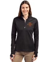Iowa State Cyclones Cutter & Buck Traverse Stretch Eco Quarter Zip Womens Pullover Black Front