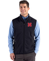 Nebraska Cornhuskers Cutter & Buck Hunts Point Recycled Fleece Mens Hybrid Full Zip Vest Black Front