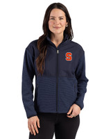 Syracuse Orange Cutter & Buck Hunts Point Recycled Fleece Womens Hybrid Full Zip Jacket Navy Blue Front