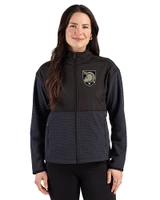 Army Black Knights Cutter & Buck Hunts Point Recycled Fleece Womens Hybrid Full Zip Jacket Black Front