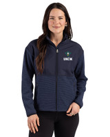 UNC Wilmington Seahawks - Cutter & Buck Hunts Point Recycled Fleece Womens Hybrid Full Zip Jacket Navy Blue Front