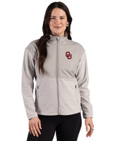 Oklahoma Sooners - Cutter & Buck Hunts Point Recycled Fleece Womens Hybrid Full Zip Jacket Polished Medium Gray Front
