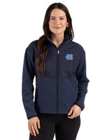 North Carolina Tar Heels Cutter & Buck Hunts Point Recycled Fleece Womens Hybrid Full Zip Jacket Navy Blue Front