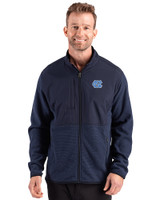 North Carolina Tar Heels Cutter & Buck Hunts Point Recycled Fleece Mens Hybrid Full Zip Jacket
 Navy Blue Front