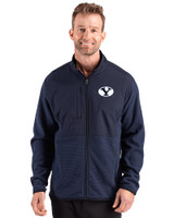Brigham Young Cougars Cutter & Buck Hunts Point Recycled Fleece Mens Hybrid Full Zip Jacket
 Navy Blue Front