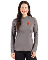 Syracuse Orange Cutter & Buck Prospect Recycled  Featherlight Stretch Womens Hooded Pullover Elemental Grey Front