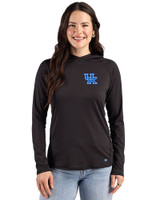 Kentucky Wildcats Cutter & Buck Prospect Recycled  Featherlight Stretch Womens Hooded Pullover Black Front