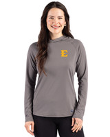 ETSU Buccaneers Cutter & Buck Prospect Recycled  Featherlight Stretch Womens Hooded Pullover Elemental Grey Front