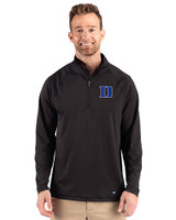 Duke Blue Devils Cutter & Buck Prospect Recycled Featherlight Stretch Mens Big & Tall Quarter Zip Black Front