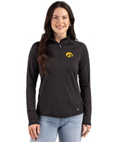 Iowa Hawkeyes Cutter & Buck Prospect Recycled Featherlight Stretch Womens Quarter Zip Black Front