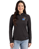 Kansas Jayhawks Cutter & Buck Prospect Recycled Featherlight Stretch Womens Quarter Zip Black Front