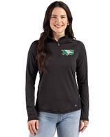 North Dakota Cutter & Buck Prospect Recycled Featherlight Stretch Womens Quarter Zip Black Front