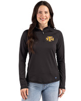 Tennessee Tech Golden Eagles Cutter & Buck Prospect Recycled Featherlight Stretch Womens Quarter Zip Black Front