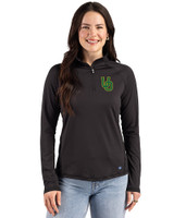 Oregon Ducks- Cutter & Buck Prospect Recycled Featherlight Stretch Womens Quarter Zip Black Front