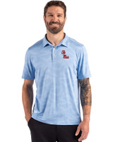 Ole Miss Rebels Cutter & Buck Coastline Recycled Double Peached Camo Print Mens Polo Atlas Light Blue Front