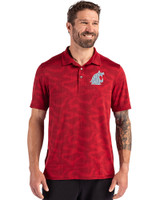 Washington State Cougars Cutter & Buck Coastline Recycled Double Peached Camo Print Mens Polo Cardinal Red Front