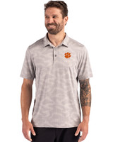 Clemson Tigers Cutter & Buck Coastline Recycled Double Peached Camo Print Mens Polo CONCRETE Front
