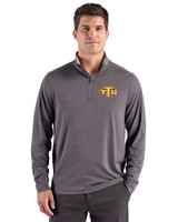 Tennessee Tech Golden Eagles Cutter & Buck Forge Recycled Four-Way Stretch Mens Big & Tall Quarter Zip Pullover Dark Black Heather Front
