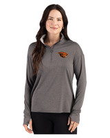 Oregon State Beavers Cutter & Buck Forge Recycled Four-Way Stretch Womens Quarter Zip Pullover Dark Black Heather Front