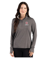 Bradley Braves Cutter & Buck Forge Recycled Four-Way Stretch Womens Quarter Zip Pullover Dark Black Heather Front