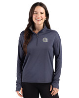Georgetown Hoyas Cutter & Buck Forge Recycled Four-Way Stretch Womens Quarter Zip Pullover Dark Navy Blue Heather Front