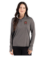 Maryland Terrapins Cutter & Buck Forge Recycled Four-Way Stretch Womens Quarter Zip Pullover Dark Black Heather Front