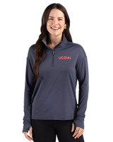 UConn Huskies Cutter & Buck Forge Recycled Four-Way Stretch Womens Quarter Zip Pullover Dark Navy Blue Heather Front