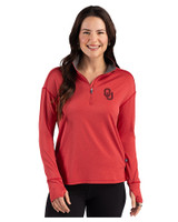 Oklahoma Sooners - Cutter & Buck Forge Recycled Four-Way Stretch Womens Quarter Zip Pullover Cardinal Red Heather Front