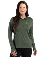 Notre Dame Fighting Irish Cutter & Buck Forge Recycled Four-Way Stretch Womens Quarter Zip Pullover Dark Hunter Heather Front